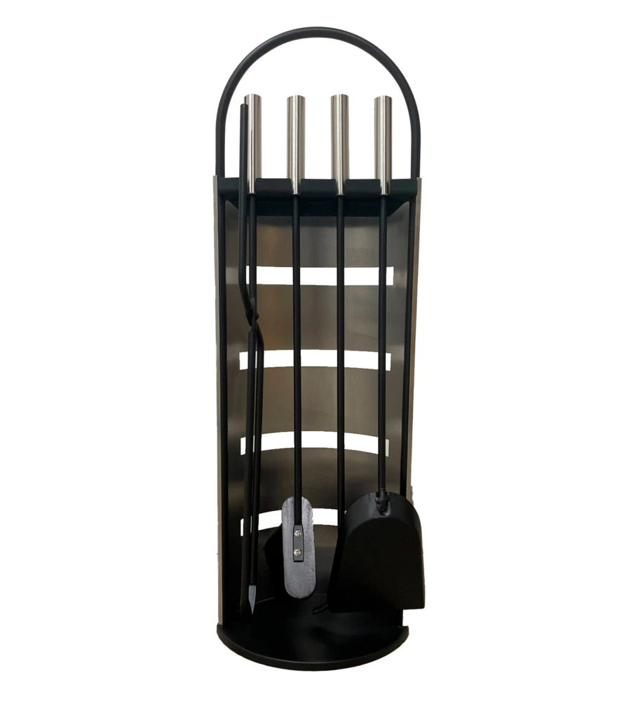 SET 4 ACCESSORI PER STUFE E CAMINETTI COLORE GRIGIO E NERO, ALTEZZA 66 CM